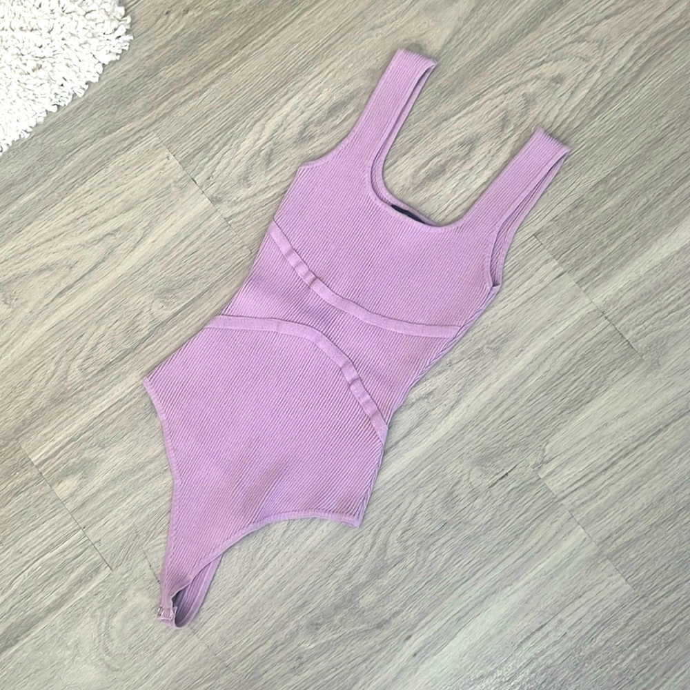 Purple Ribbed Bodysuit, S